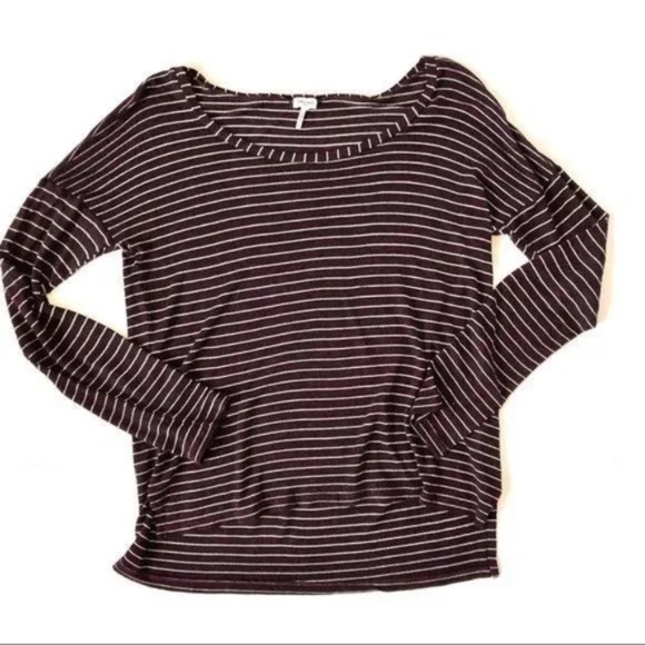 New Splendid Boat Neck Long Sleeves Blue Striped Blouse - Picture 2 of 7